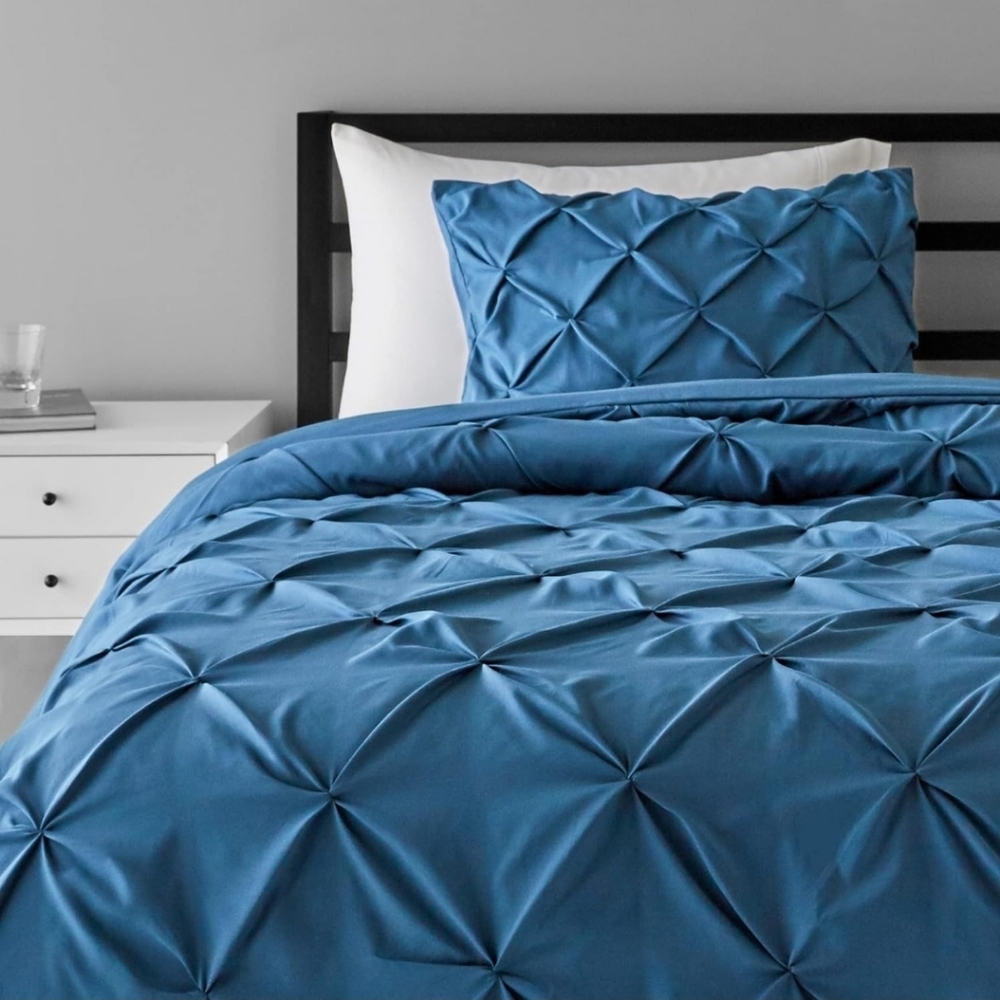 Geometric Dark Teal Comforter Bedding Set, Pinch Pleat, Twin/TwinXL New